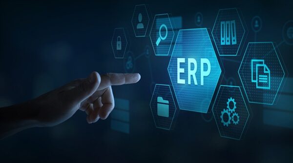 ERP software, ERP Enterprise resource planning concept ERP software, ERP Enterprise resource planning concept on touchscreen with icons